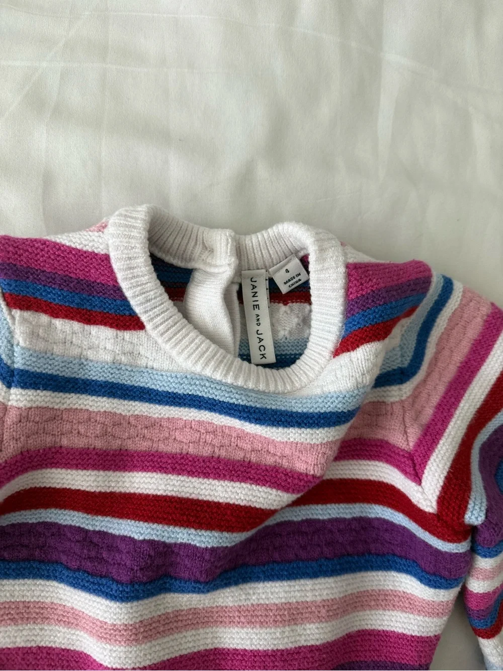 Janie and Jack Amara Striped Sweater Dress 4 Years Balloon Sleeve Pink Blue Knit